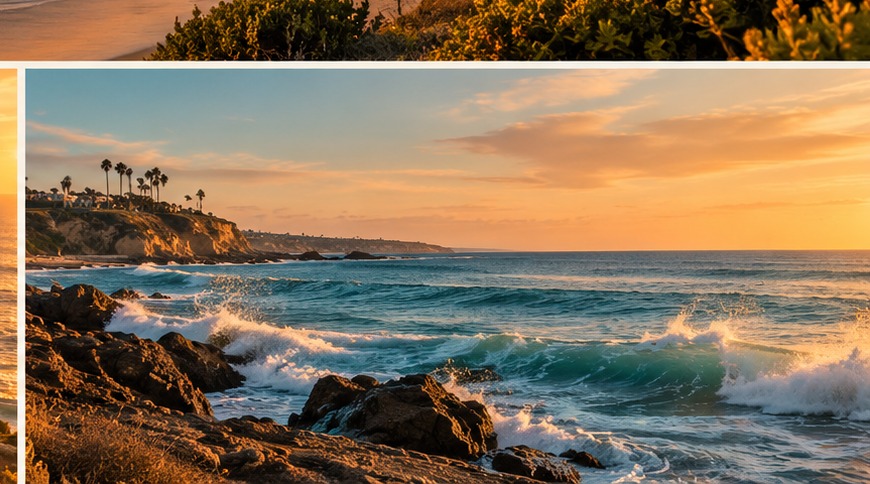 California coast waves at golden hour